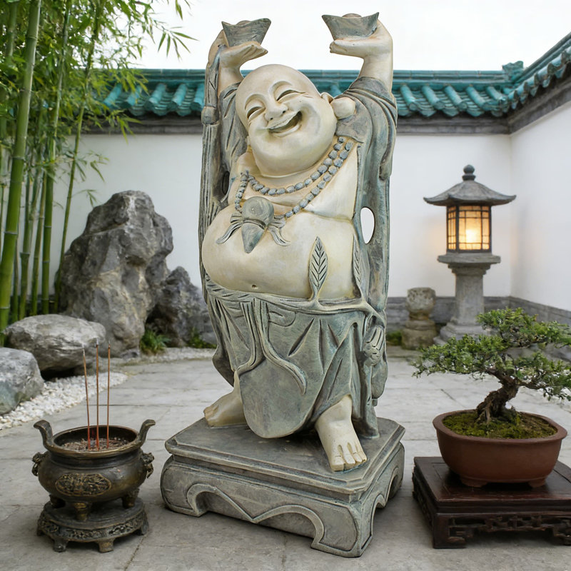 Trinx Jolly Hotei Laughing Buddha Statue - 26 Inch Cast Stone